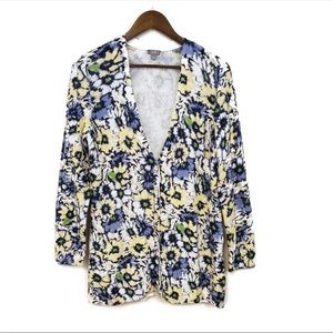 J. Jill Blue and Yellow Floral V Neck Cotton Cardigan size XS.